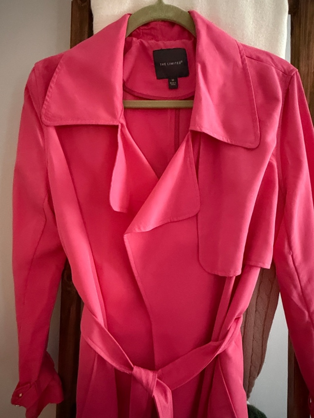 The Limited Hot Pink Trench Coat with Self-Tie Waist - Picture 3 of 5